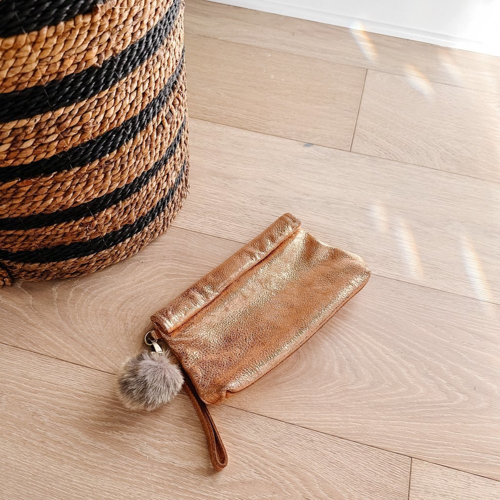 Anthropologie Metallic Gold Leather Clutch